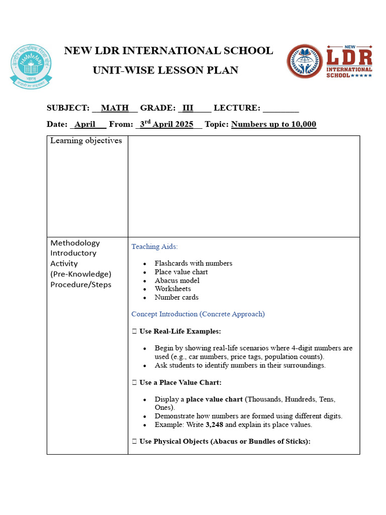 Grade 3 Math Lesson Plan: Numbers 10,000 | PDF | Numbers | Cognitive ...