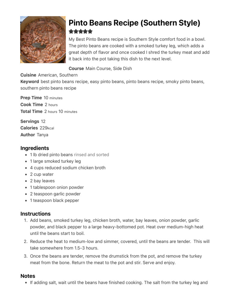 Southern Style Pinto Beans Recipe | PDF