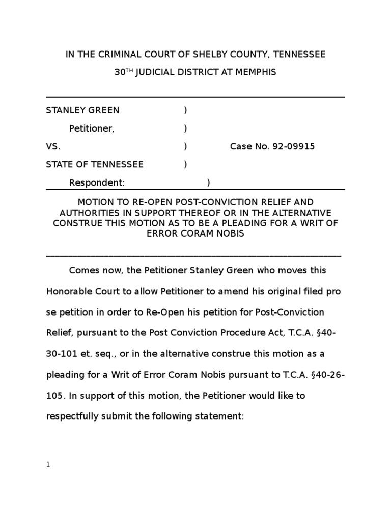 Motion To Reconsider PDF Coram Nobis Probation