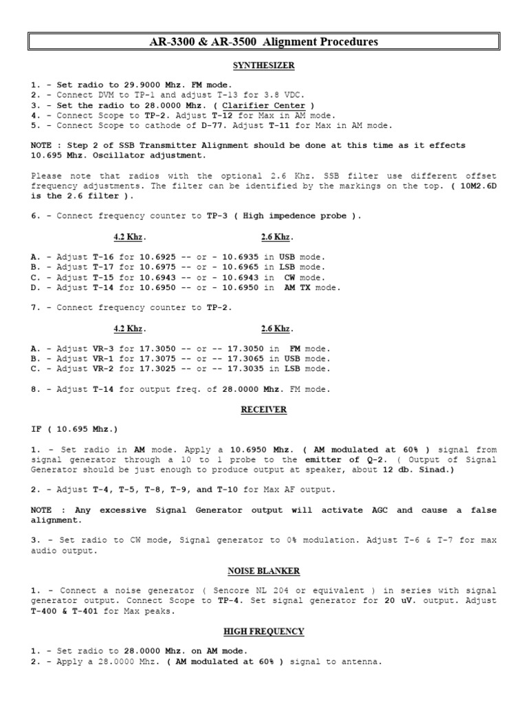 AR-3300 & AR-3500 Alignment Guide | PDF | Frequency Modulation | Radio