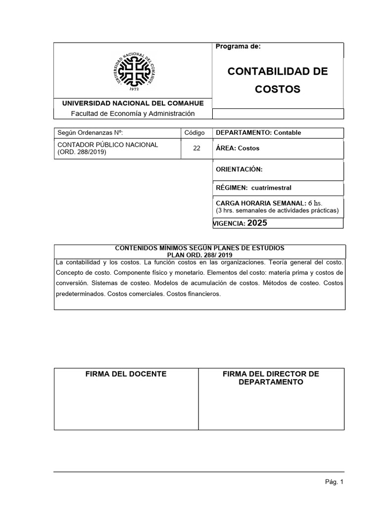 Contabilidad de Costos en la UNCo | PDF | Costo | Contabilidad