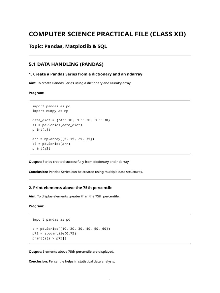 Class XII Computer Science Practical Guide | PDF | Comma Separated ...