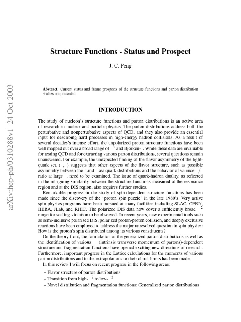 Structure Functions: Current Status & Future | PDF | Quantum ...