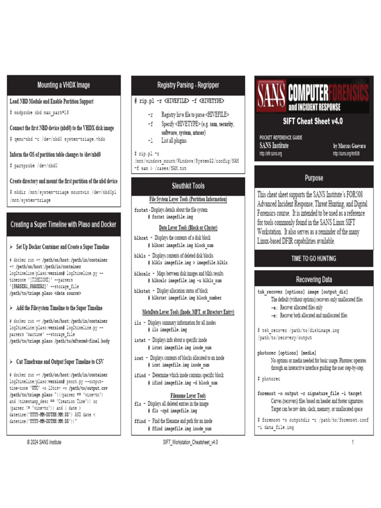 SIFT Workstation DFIR Tools Cheat Sheet | PDF | File System | Computer File