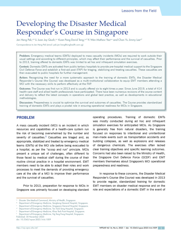 Enhancing EMT Training for MCIs in Singapore | PDF | Simulation ...