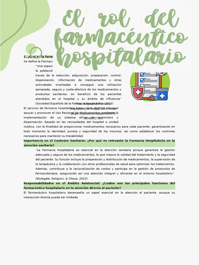 Importancia de la Farmacia Hospitalaria | PDF | Farmacia | Farmacéutico