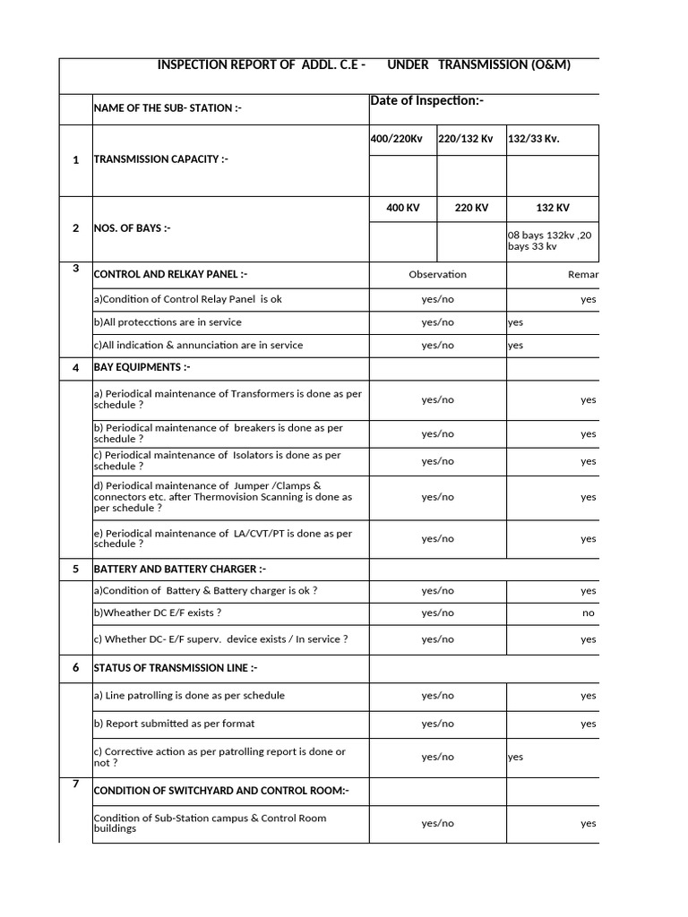 Substation Inspection Report Summary | PDF | Electrical Engineering ...