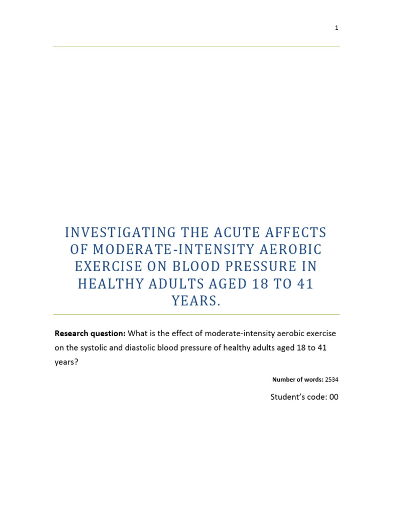 Acute Aerobic Exercise Effects on Blood Pressure | PDF | Blood Pressure ...