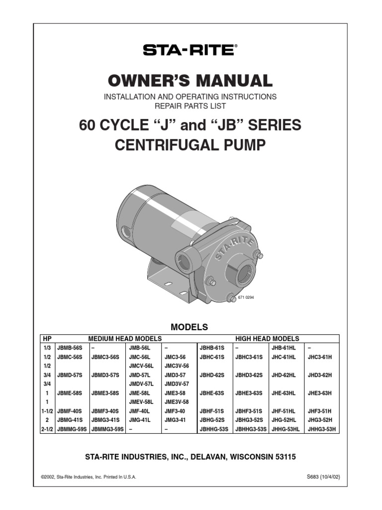 Sta-Rite Centrifugal Pump Manual | PDF | Mains Electricity | Pump