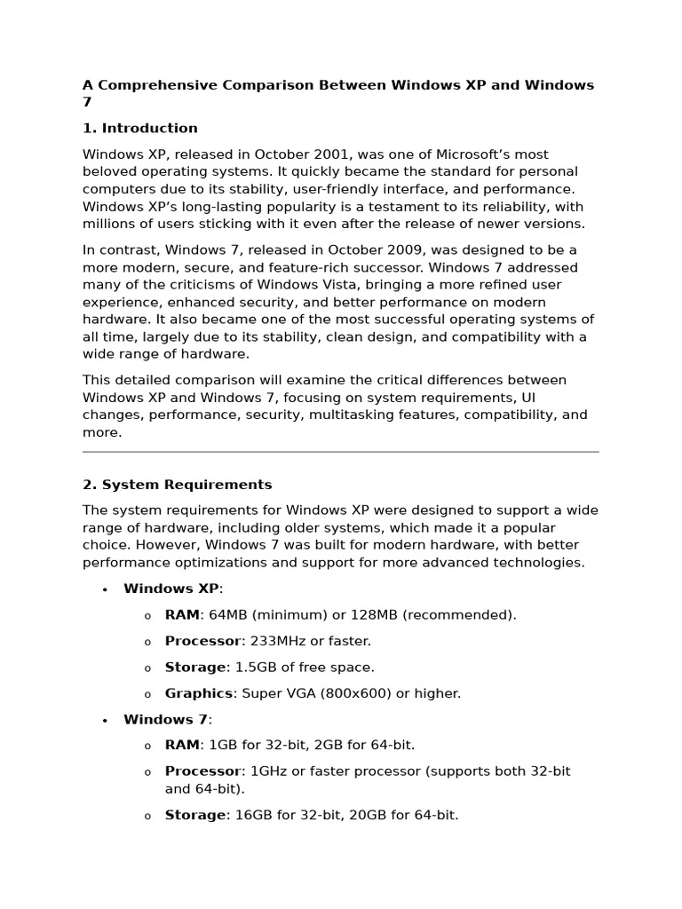 Windows XP vs Windows 7: Key Differences | PDF | Windows 7 | Microsoft ...