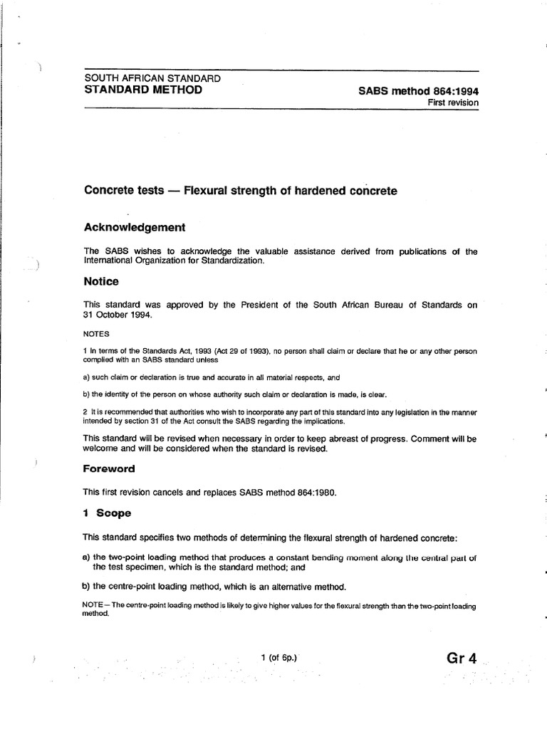 Sabs 864 1994..concrete Flexural Test | PDF