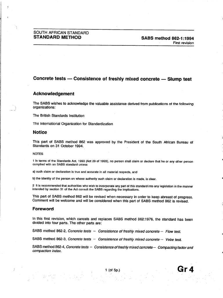 Sabs 862-1 1994..slump Testing | PDF