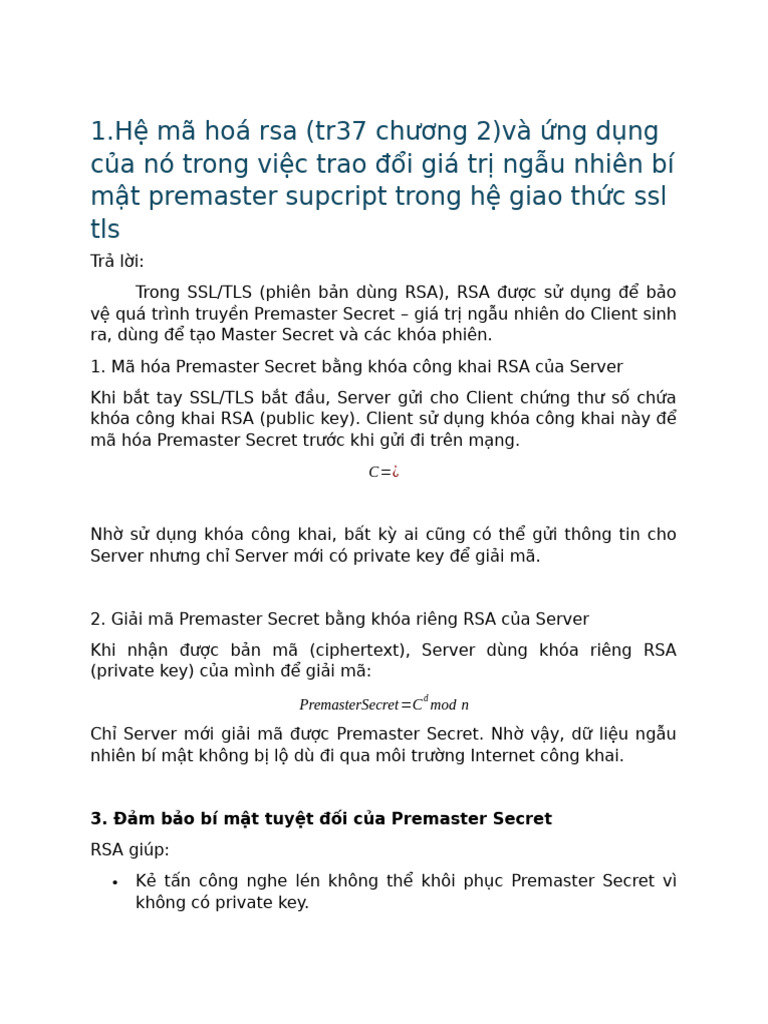 1.Hệ mã hoá rsa (tr37 chương 2) và ứng dụng của nó trong việc trao đổi ...