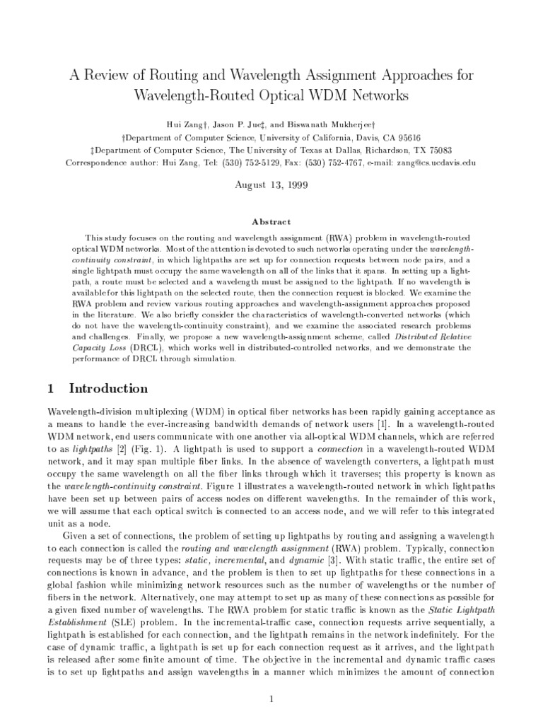 A Review of Routing and Wavelength Assignment Approaches For Wavelength ...