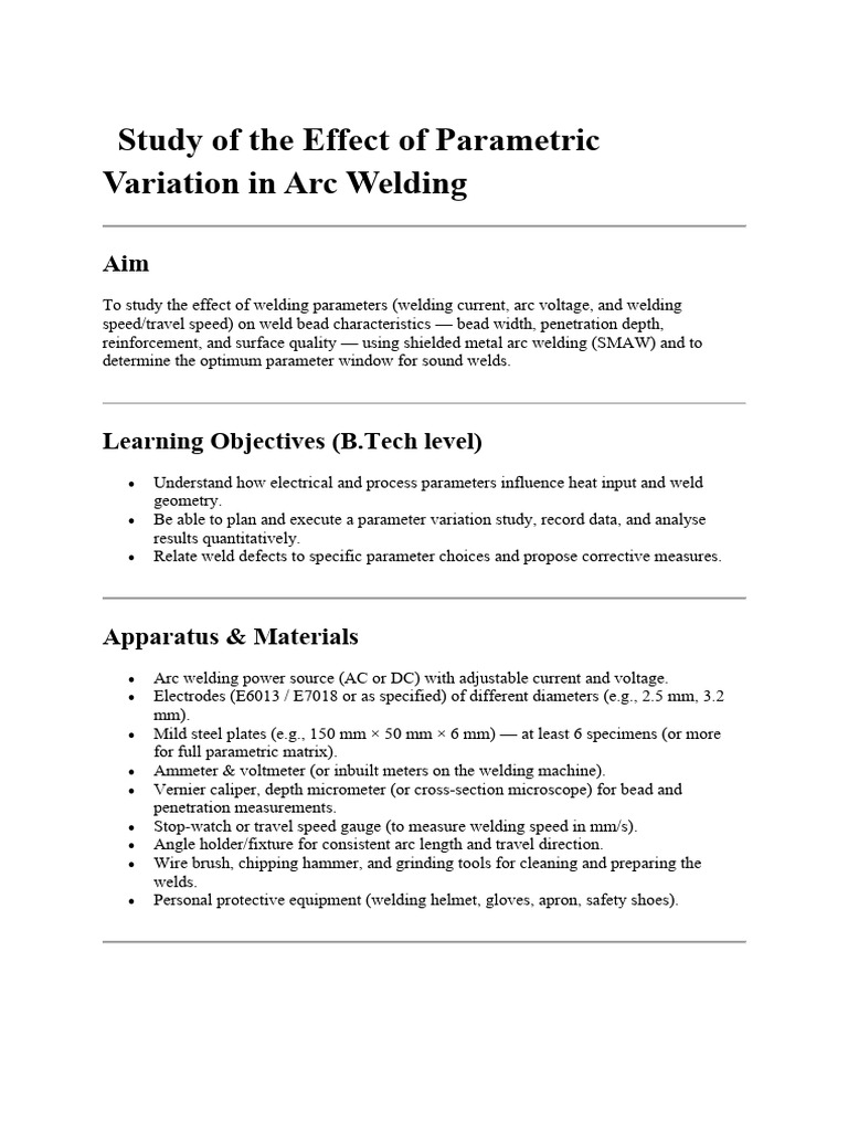 Arc Welding Parameter Study Results | PDF | Welding | Construction