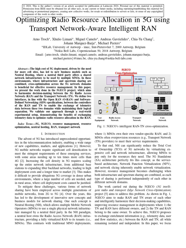 Atroch_Latincom_Optimizing Radio Resource Allocation in 5G Using Transport  Network-Aware Intelligent RAN | PDF | Network Congestion | Information And  Communications Technology