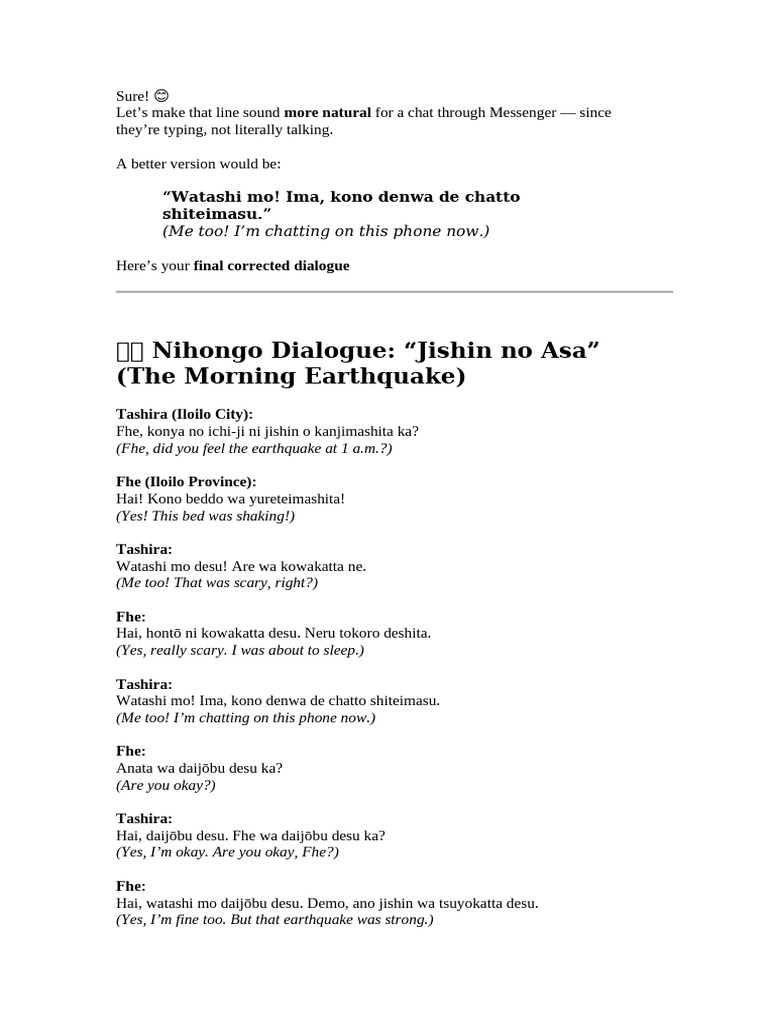 Japanese Earthquake Dialogue Script | PDF