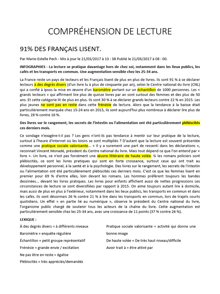Augmentation de la lecture en France | PDF
