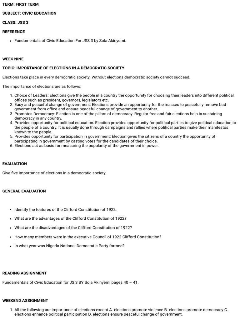 Importance of Elections in a Democratic Society | PDF | Elections ...