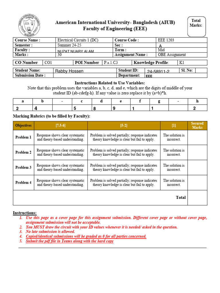 Electrical Circuits 1 Assignment Guide | PDF | Electricity | Electrical ...
