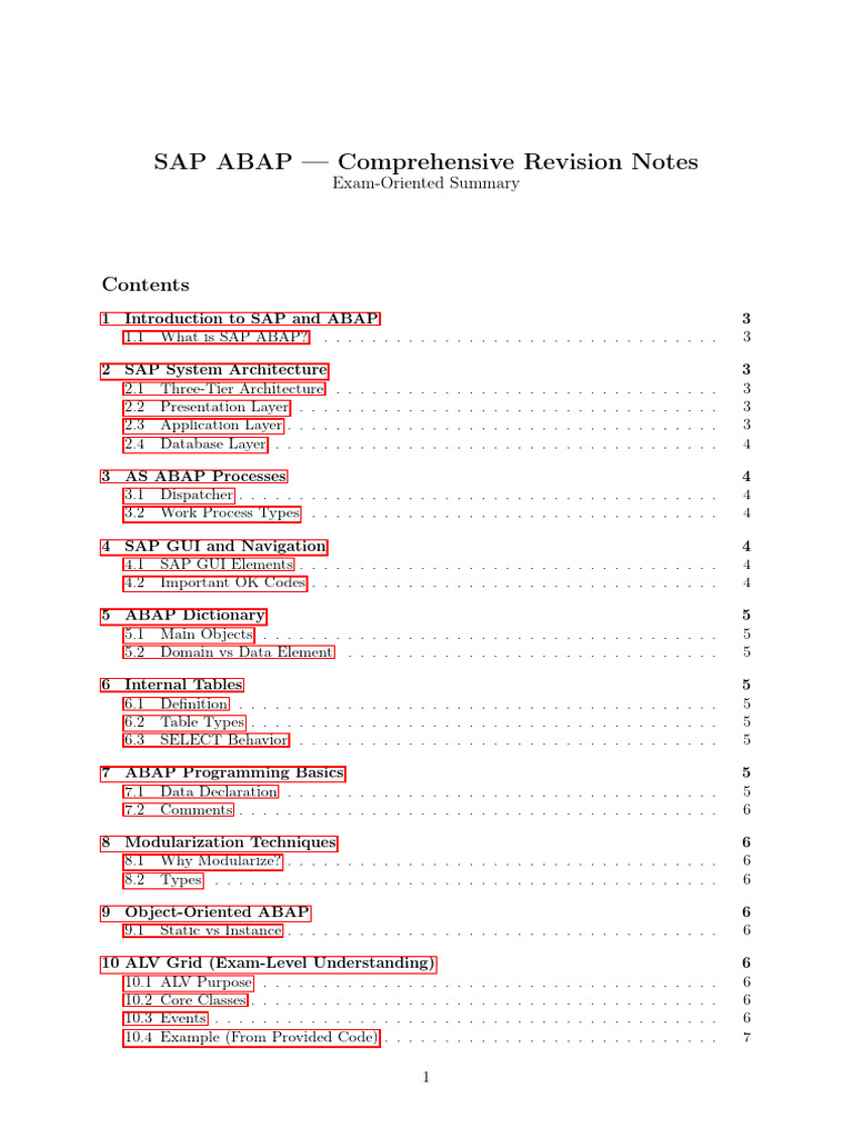 SAP ABAP Exam Revision Notes | PDF | Class (Computer Programming ...