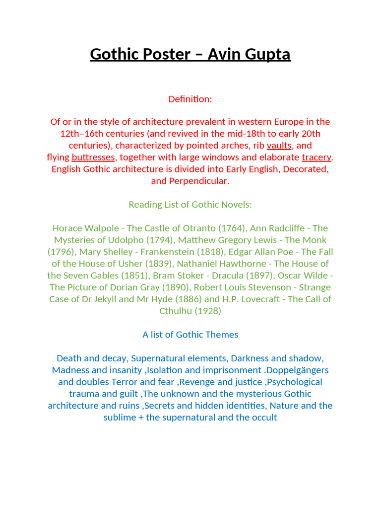 Gothic Architecture and Literature Guide | PDF