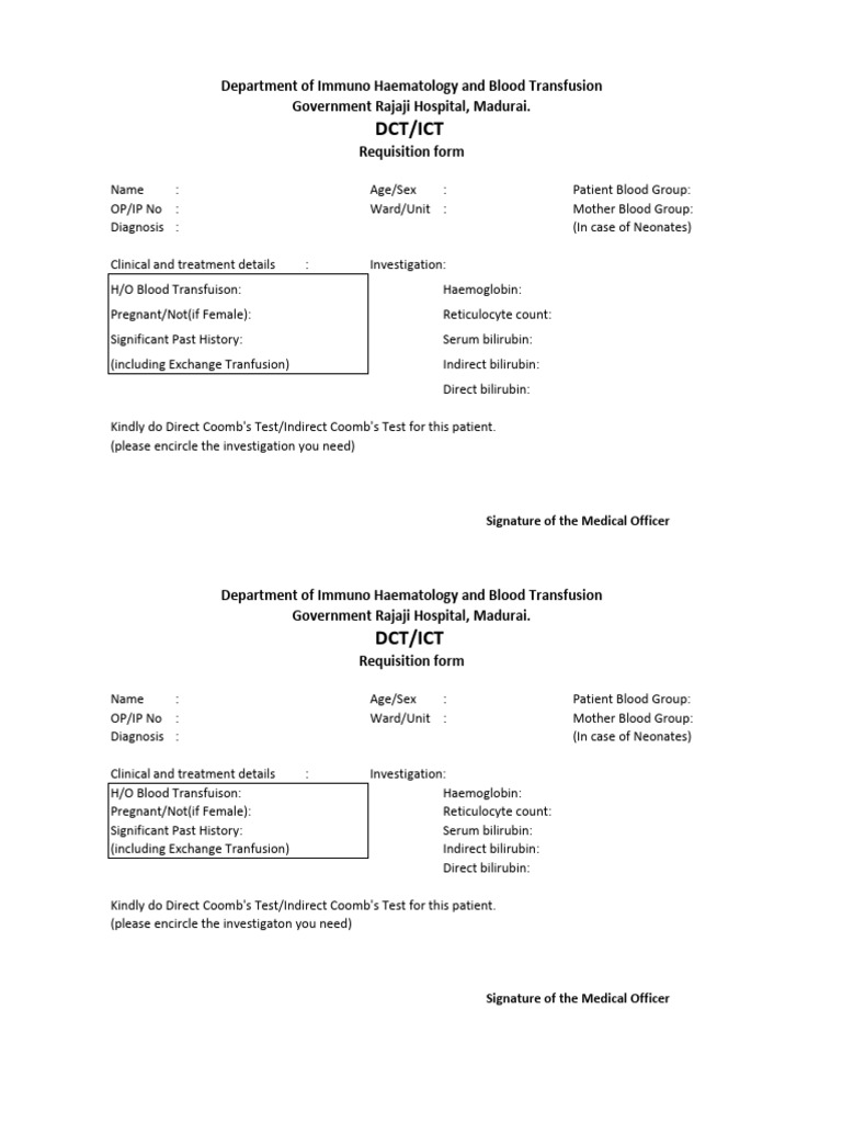Blood Transfusion Requisition Form | PDF