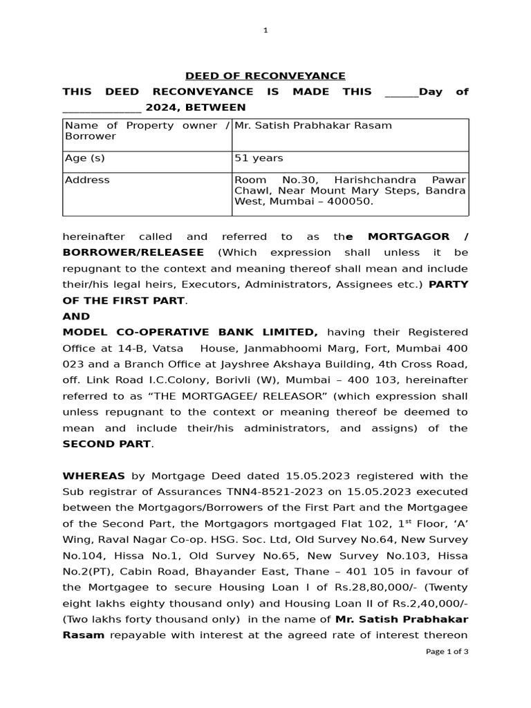 Reconveyance Deed by Am | PDF | Mortgage Law | Mortgages