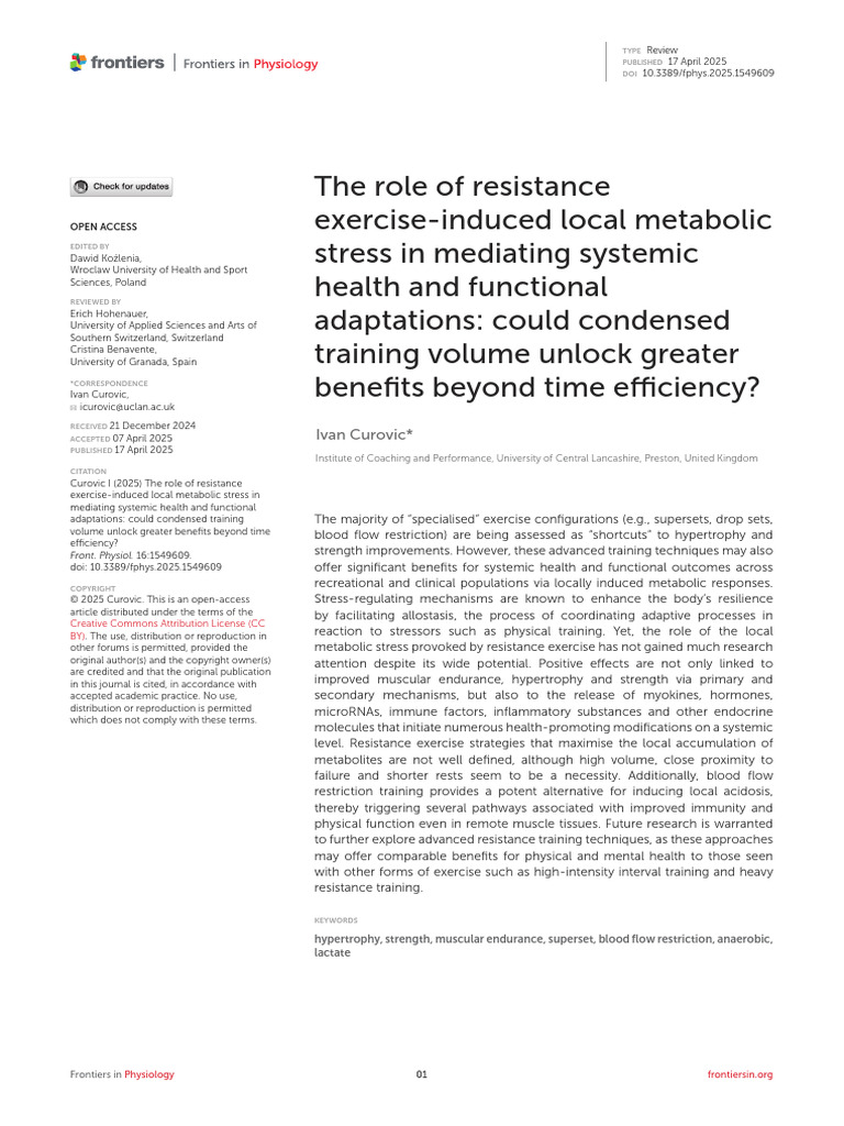 Resistance Exercise and Systemic Health Benefits | PDF | Strength ...