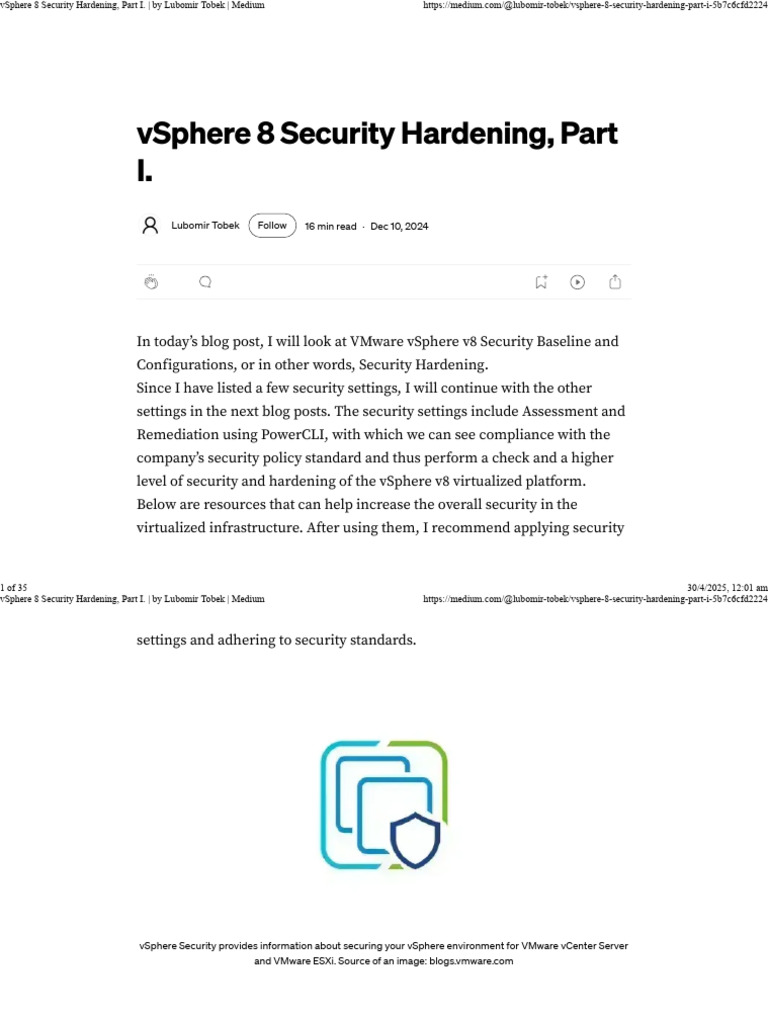 vSphere 8 Security Hardening, Part I. _ by Lubomir Tobek _ Medium | PDF ...