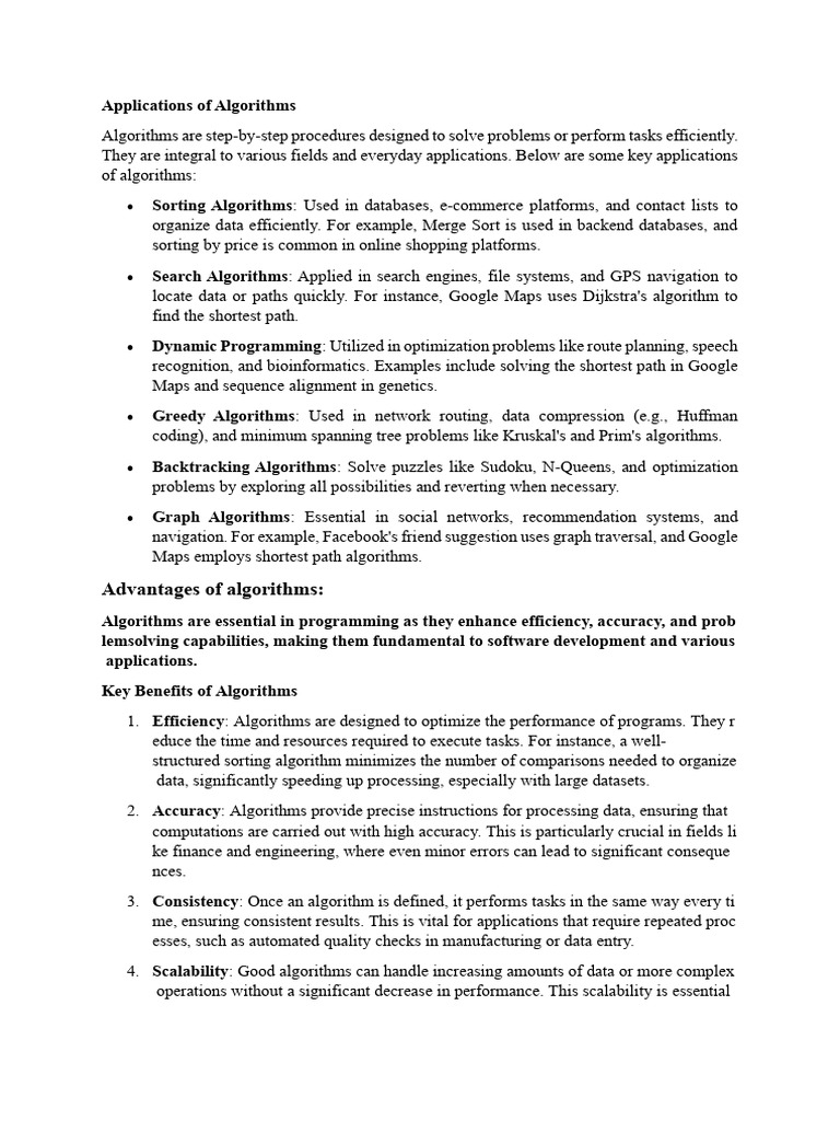 Key Applications of Algorithms | PDF | Algorithms | Dynamic Programming