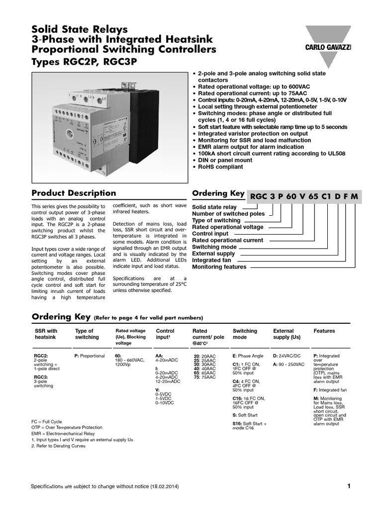 Solid State Relay Specifications RGC2P RGC3P | PDF | Relay | Mains ...