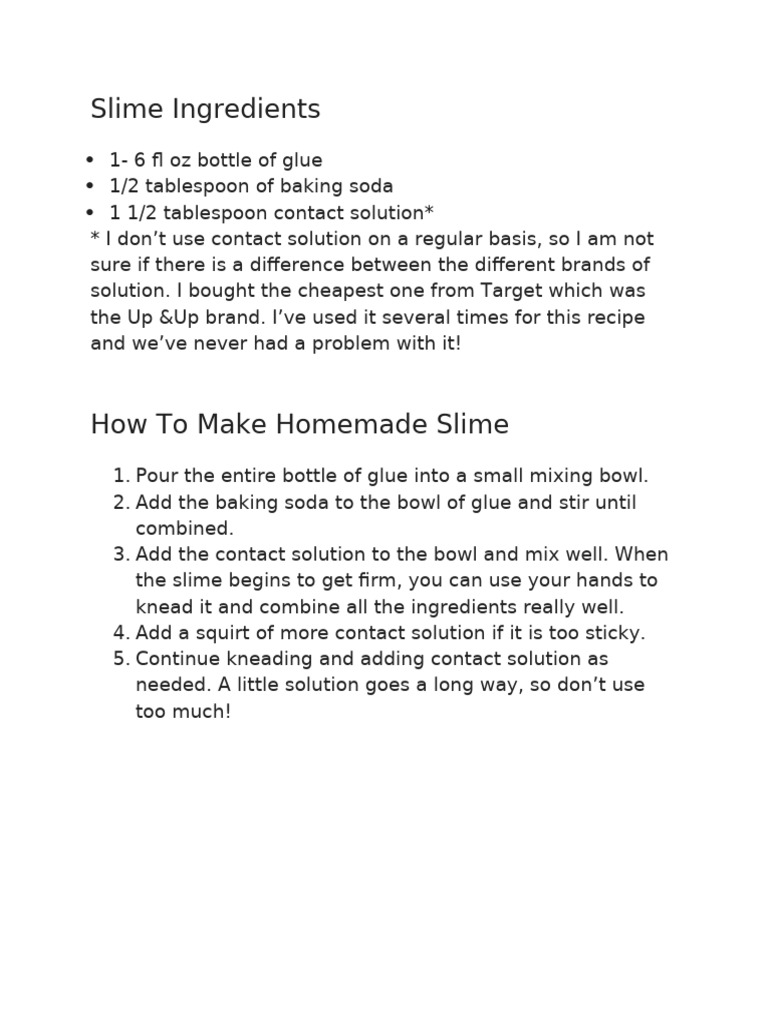 Easy Homemade Slime Recipe Guide | PDF