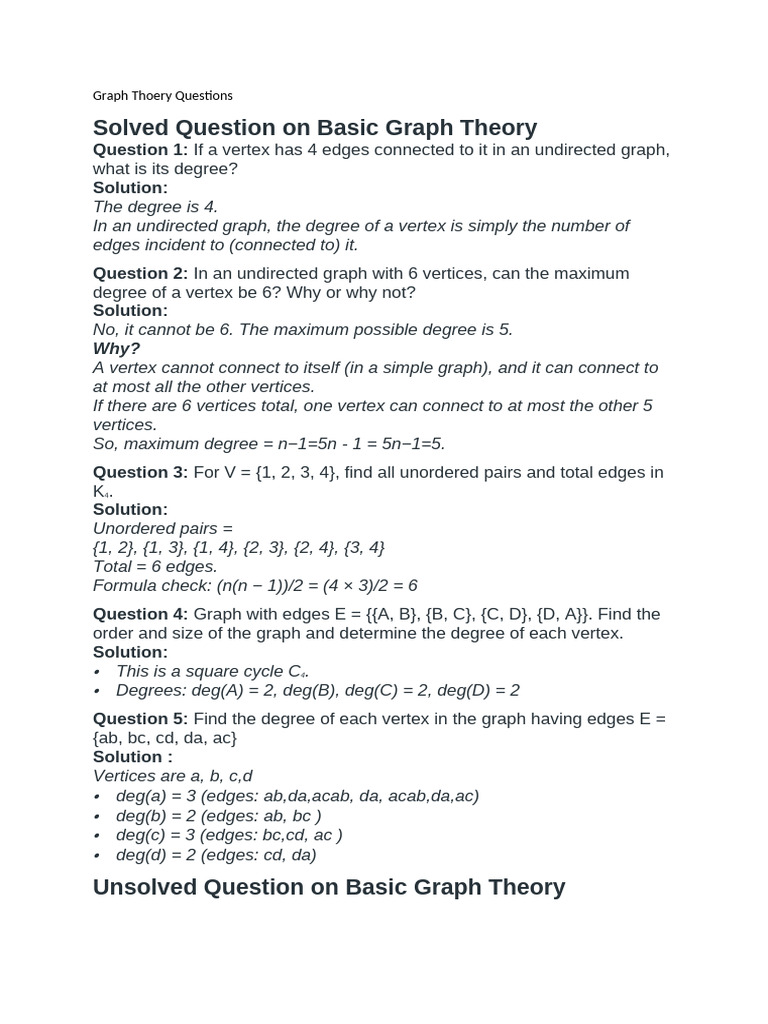 Graph Theory and Probability Questions | PDF | Vertex (Graph Theory ...