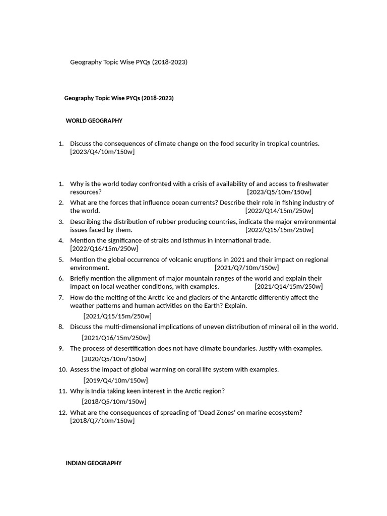Geography PYQs 2018-2023 Insights | PDF | Natural Environment | Climate ...