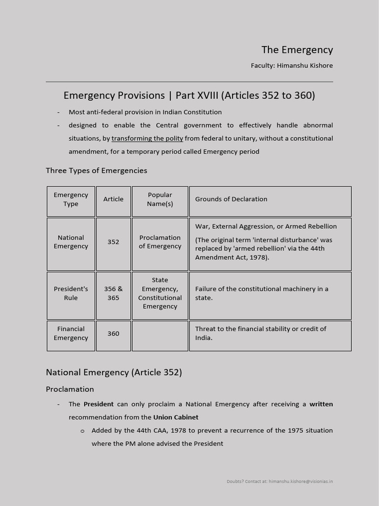 Understanding India's Emergency Provisions | PDF | State Of Emergency ...