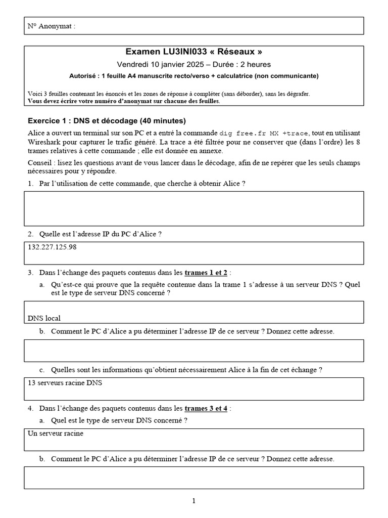 Examen Réseaux : DNS, RIP et OSPF | PDF | Adresse IP | Système de noms ...