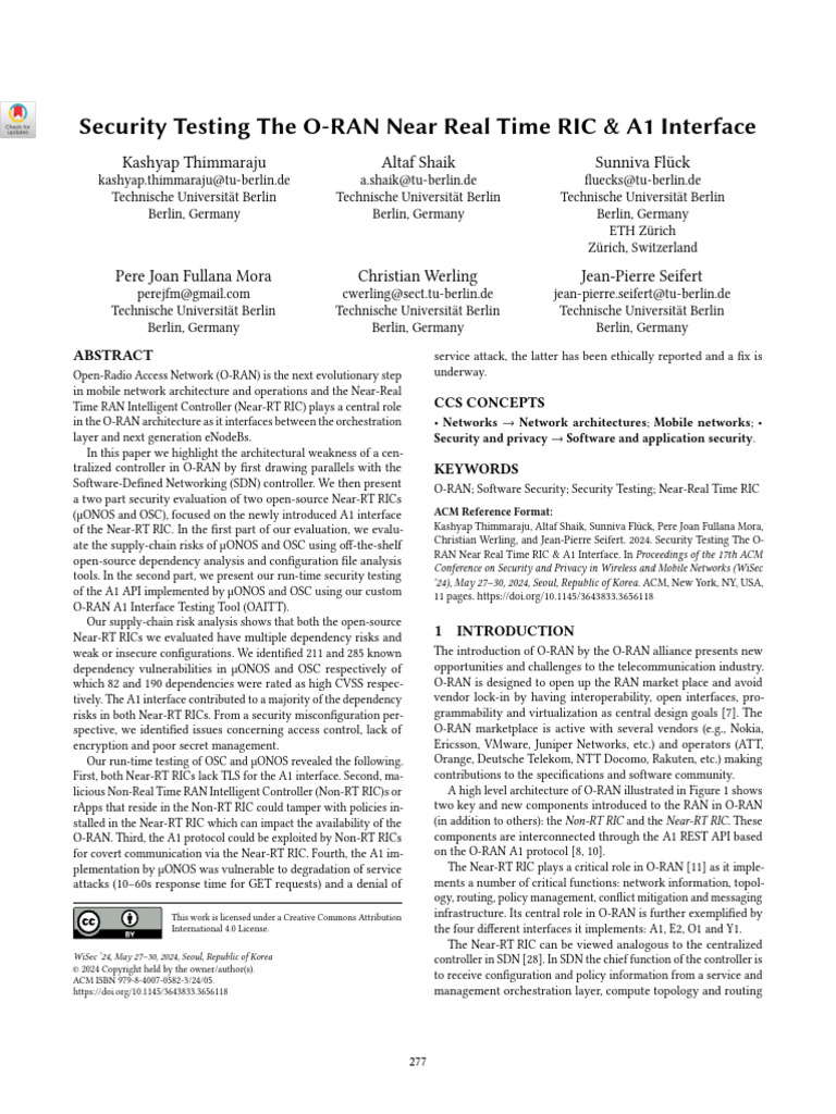 O-RAN Near-RT RIC Security Testing | PDF | Computer Security | Security
