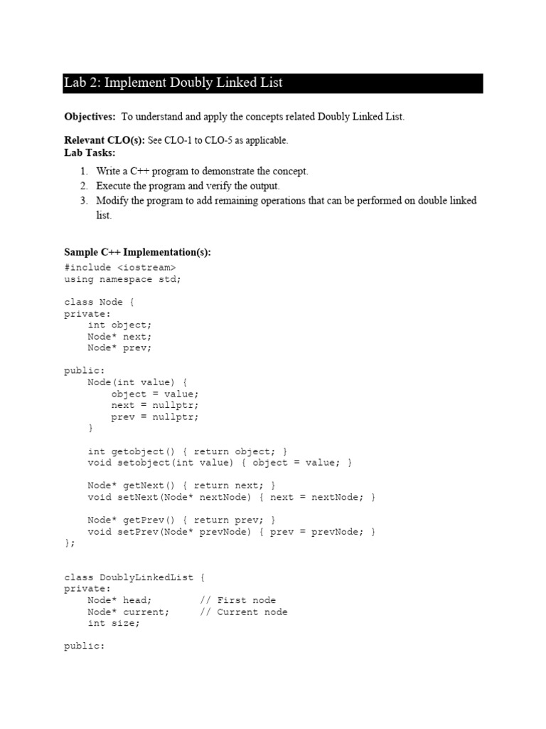 C++ Doubly Linked List Implementation | PDF | C++ | Computer Programming