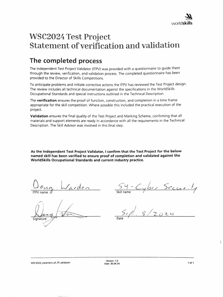 WSC2024 TP Statement of Validation 54 Warden | PDF
