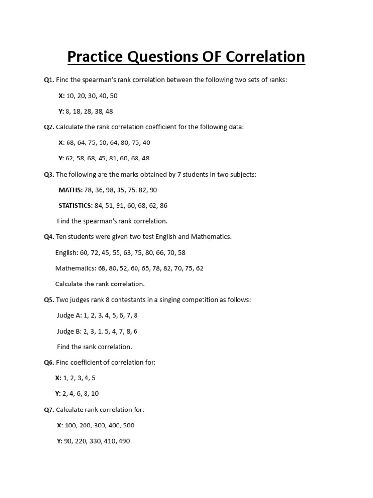 Practice Questions for Correlation Statistics | PDF