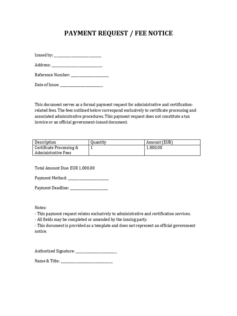 Payment Request Fee Notice Template PDF