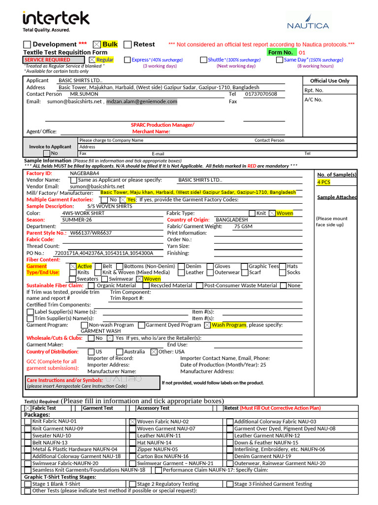 Textile Test Requisition Form | PDF | Indemnity | Breach Of Contract