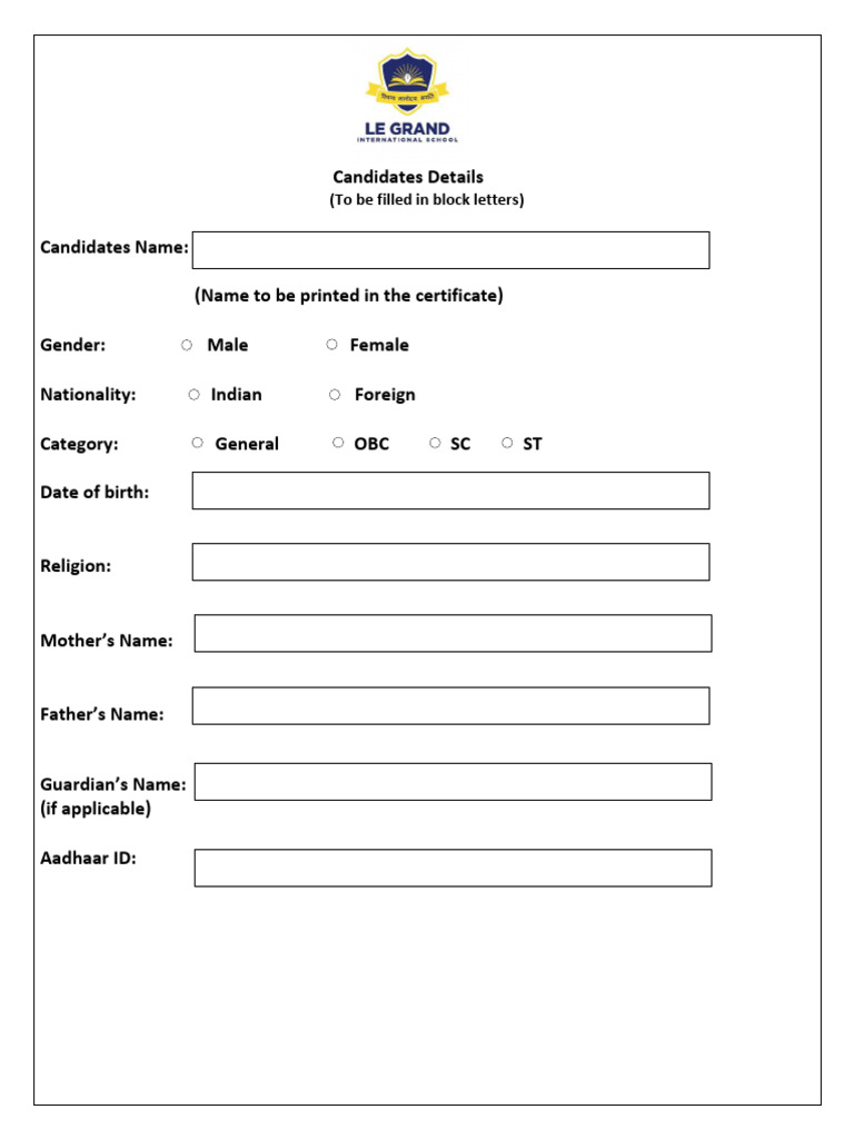 ICSE 2027 Candidate Registration Form | PDF