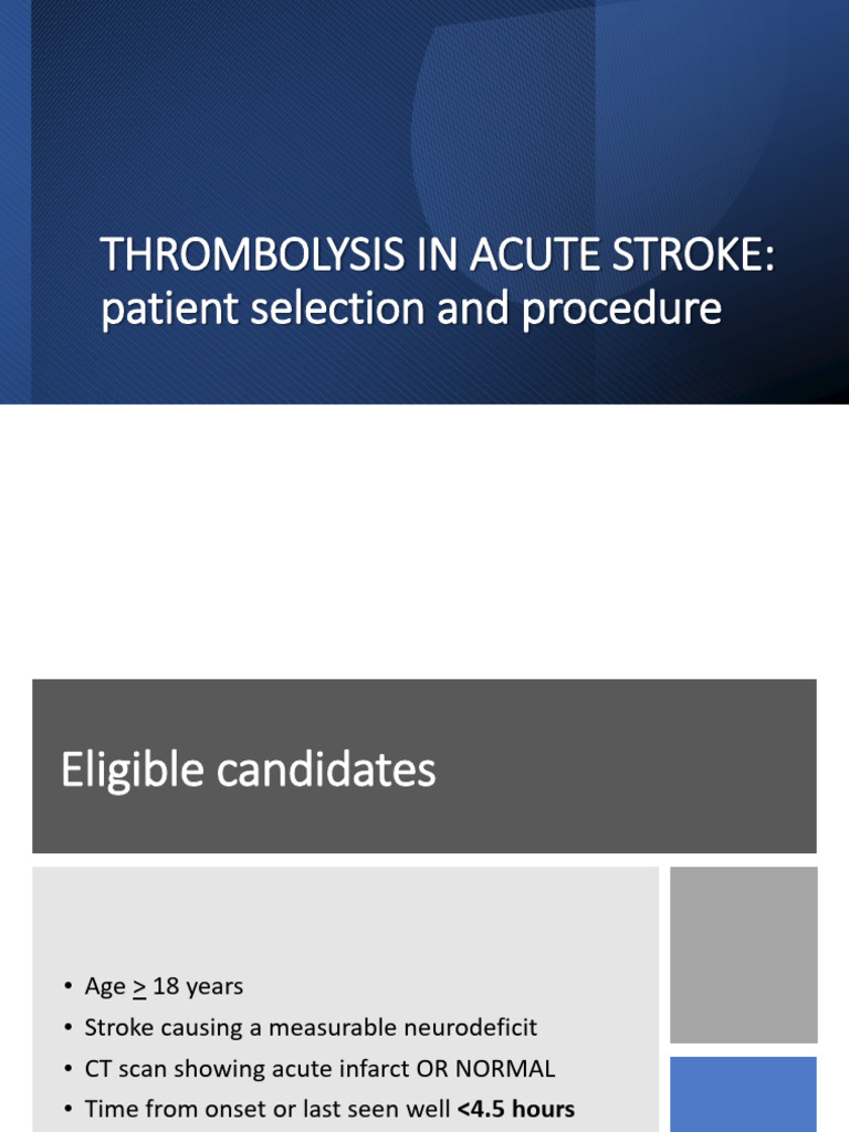 Thrombolysis in Acute Stroke | PDF | Stroke | Intravenous Therapy