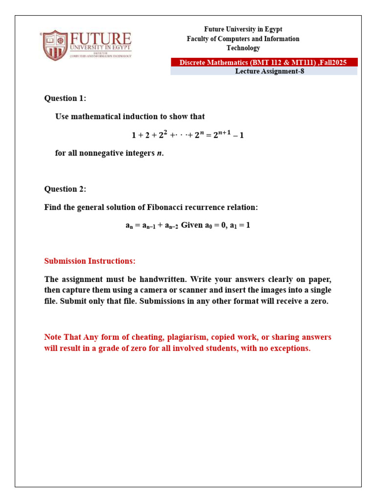 Discrete Mathematics Assignment Fall 2025 | PDF