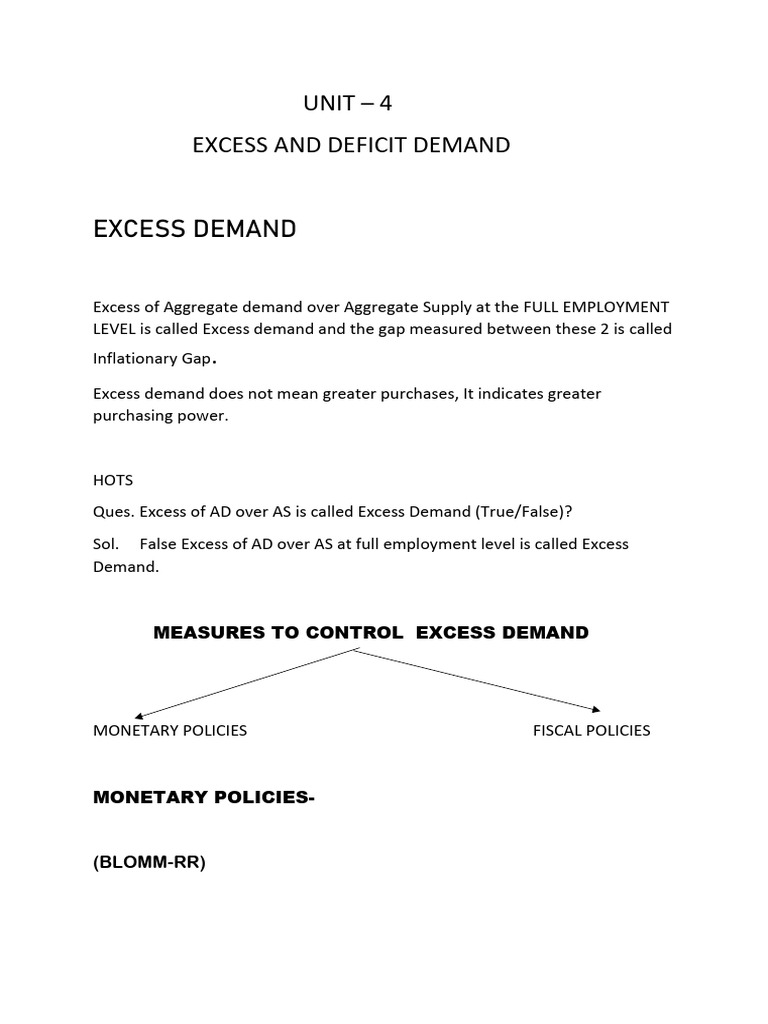 UNIT 4 excess and deficit demand | PDF | Full Employment | Fiscal Policy