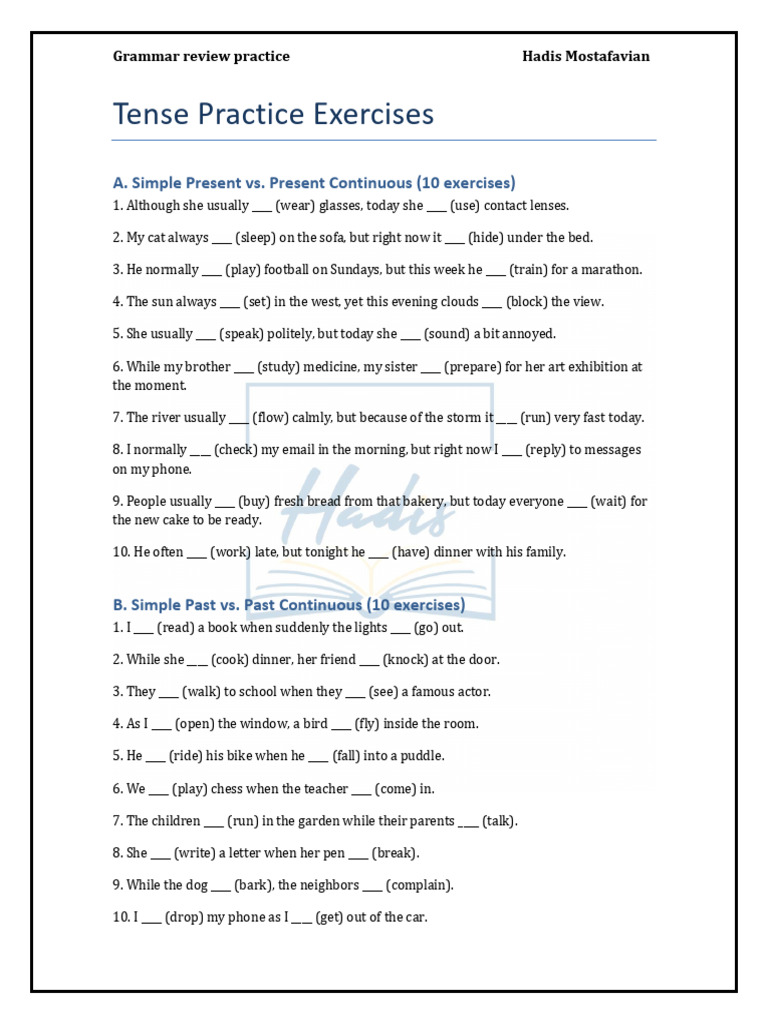 Grammar Tense Practice Exercises | PDF | Chess | Chess Theory