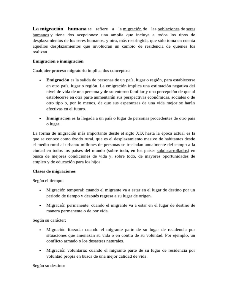Tipos y causas de la migración humana | PDF | Migración humana ...