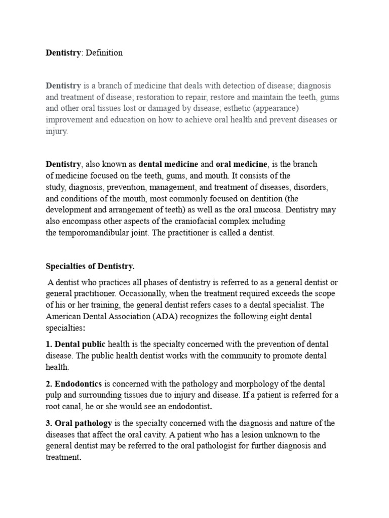 Overview of Dentistry and Oral Health | PDF | Oral Hygiene | Dentistry